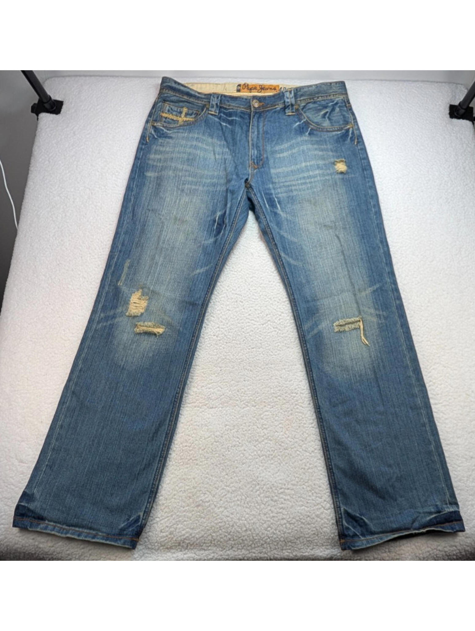 Vintage Y2k Pepe Jeans Men’s 42x35 Distressed Light Wash Denim Baggy Style